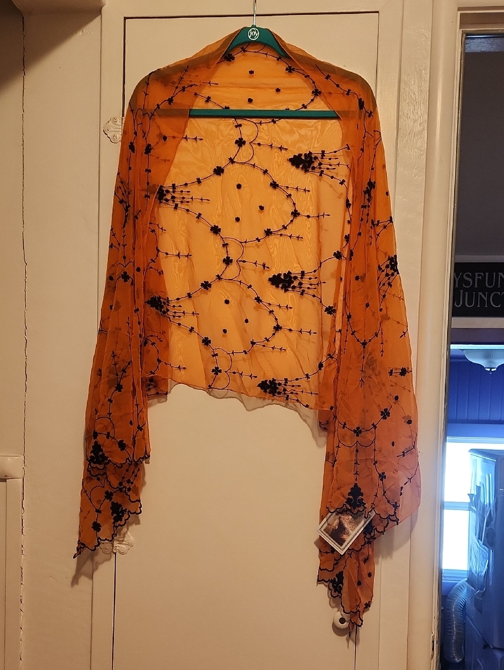 🔥Sheer Orange Embroidered Shawl Wrap - Lightweight Women's Scarf